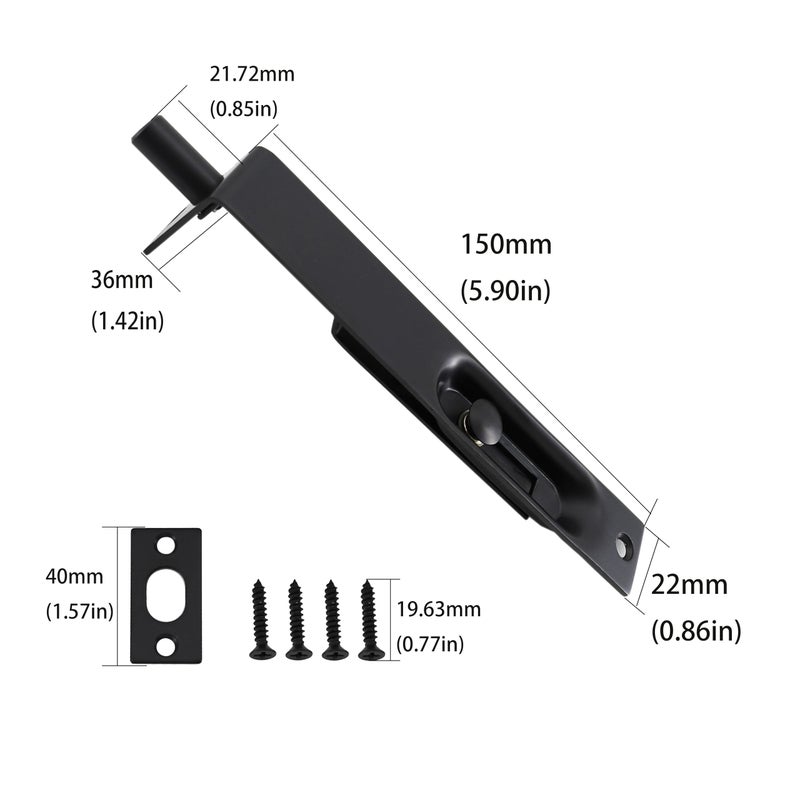 TOGU 6" Solid Stainless Steel Lever Action Flush Bolt,Concealed Security Door Lock for Composite Doors,French Doors,Wood Doors,Double Doors,Dummy Doors,Matte Black - Image 4